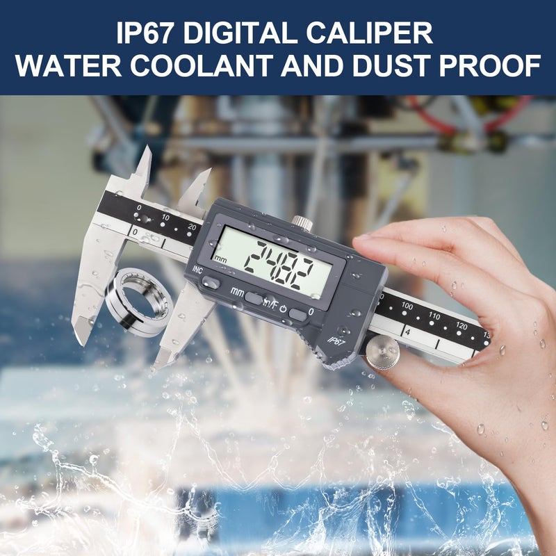 PEC TOOLS 6 Inch/150mm Digital Caliper & Made in US 6 Inch 16R Rule (32nds,64ths,50ths,100ths), Industrial-Grade Stainless Steel Caliper, IP67 Waterproof & Oil-Resistant, Inch/MM/Fraction Modes - Image 4